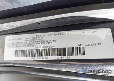 2008 Subaru Legacy 2.5I Limited z USA, uszkodzony, nr VIN 4S3BL626987213939